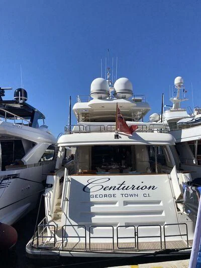 a boat with a couple of boats on it aboard CENTURION Yacht for Sale