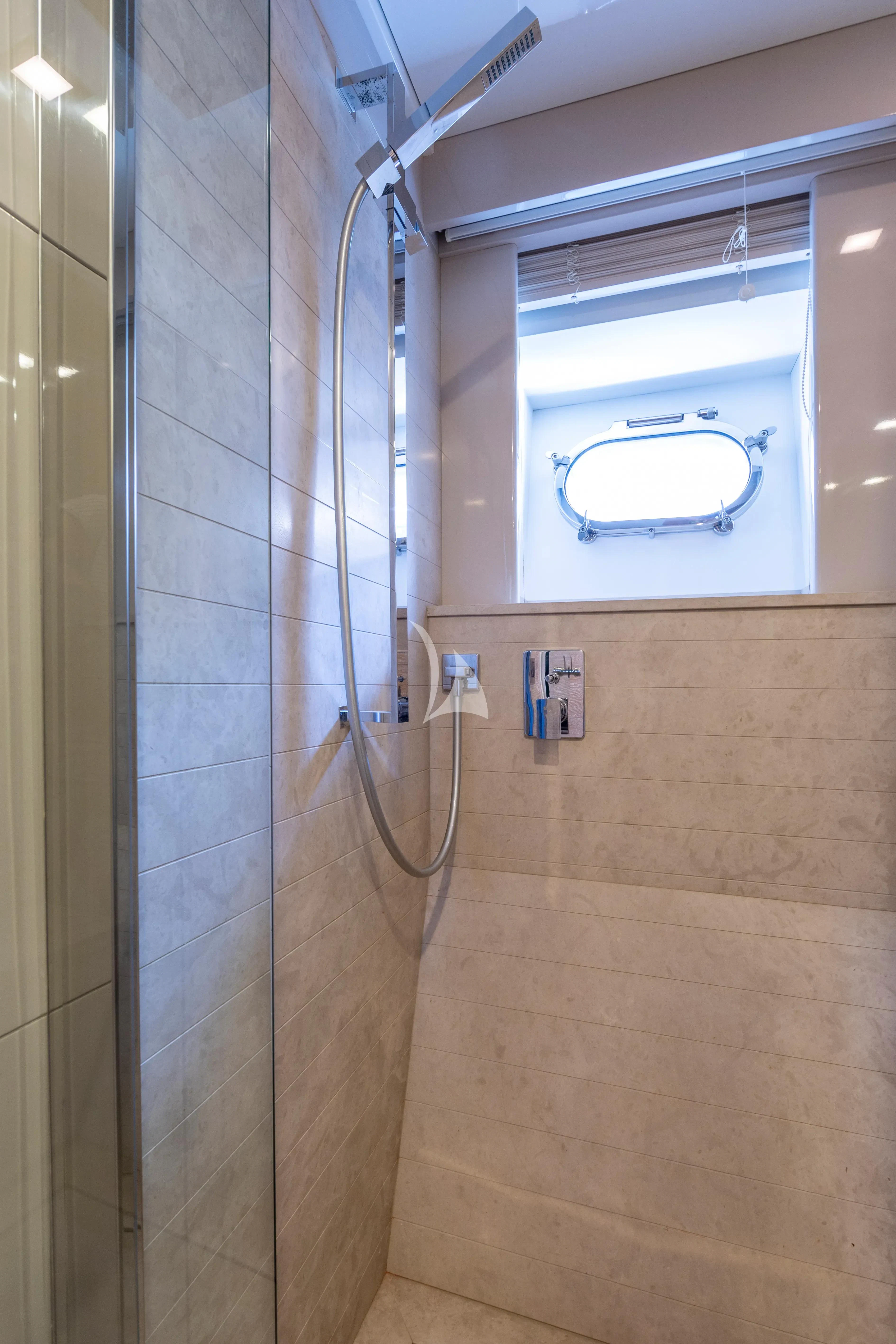 a shower unit in a bathroom aboard CENTURION Yacht for Sale