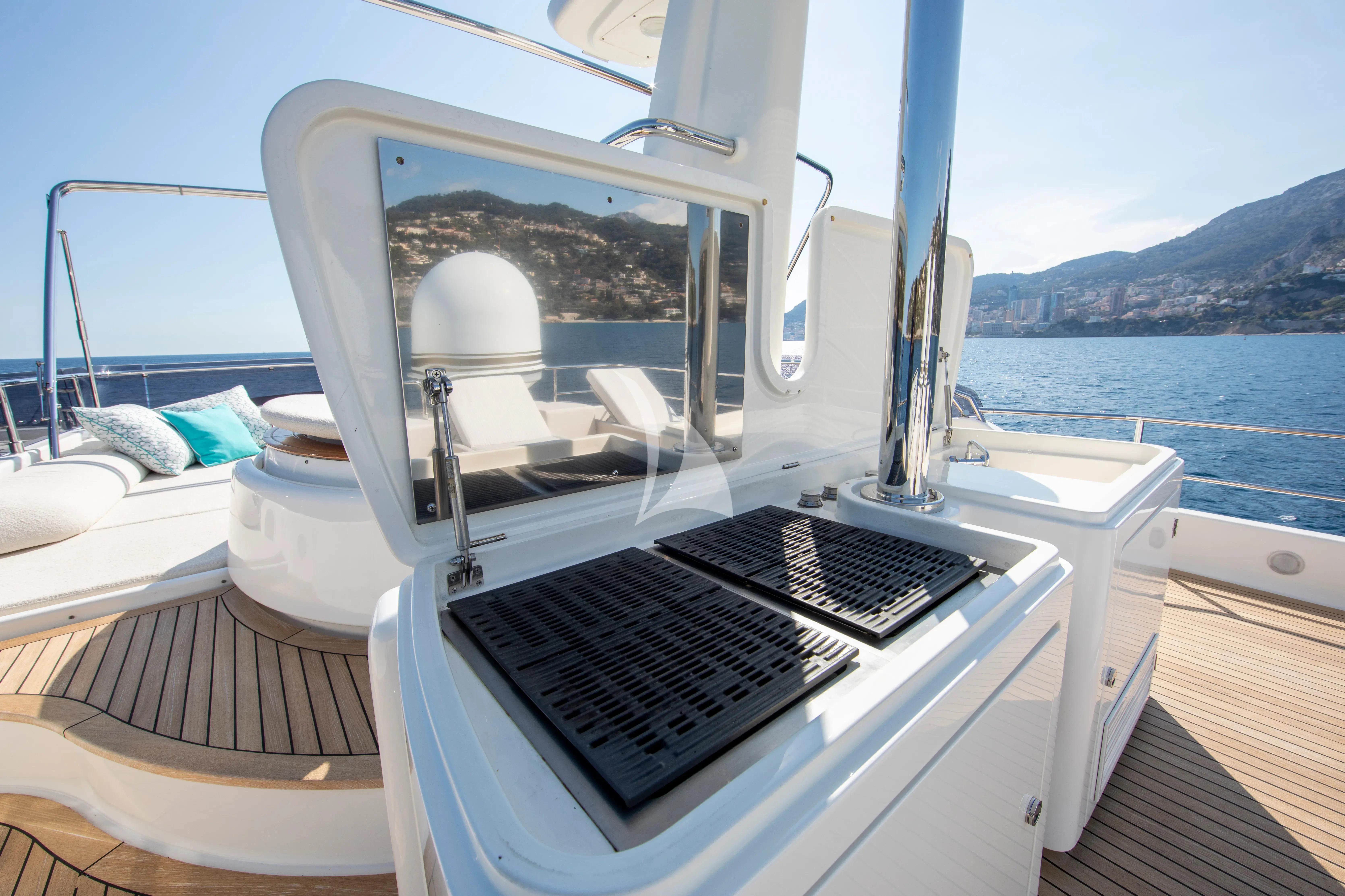 a boat with a keyboard and a laptop on it aboard CENTURION Yacht for Sale
