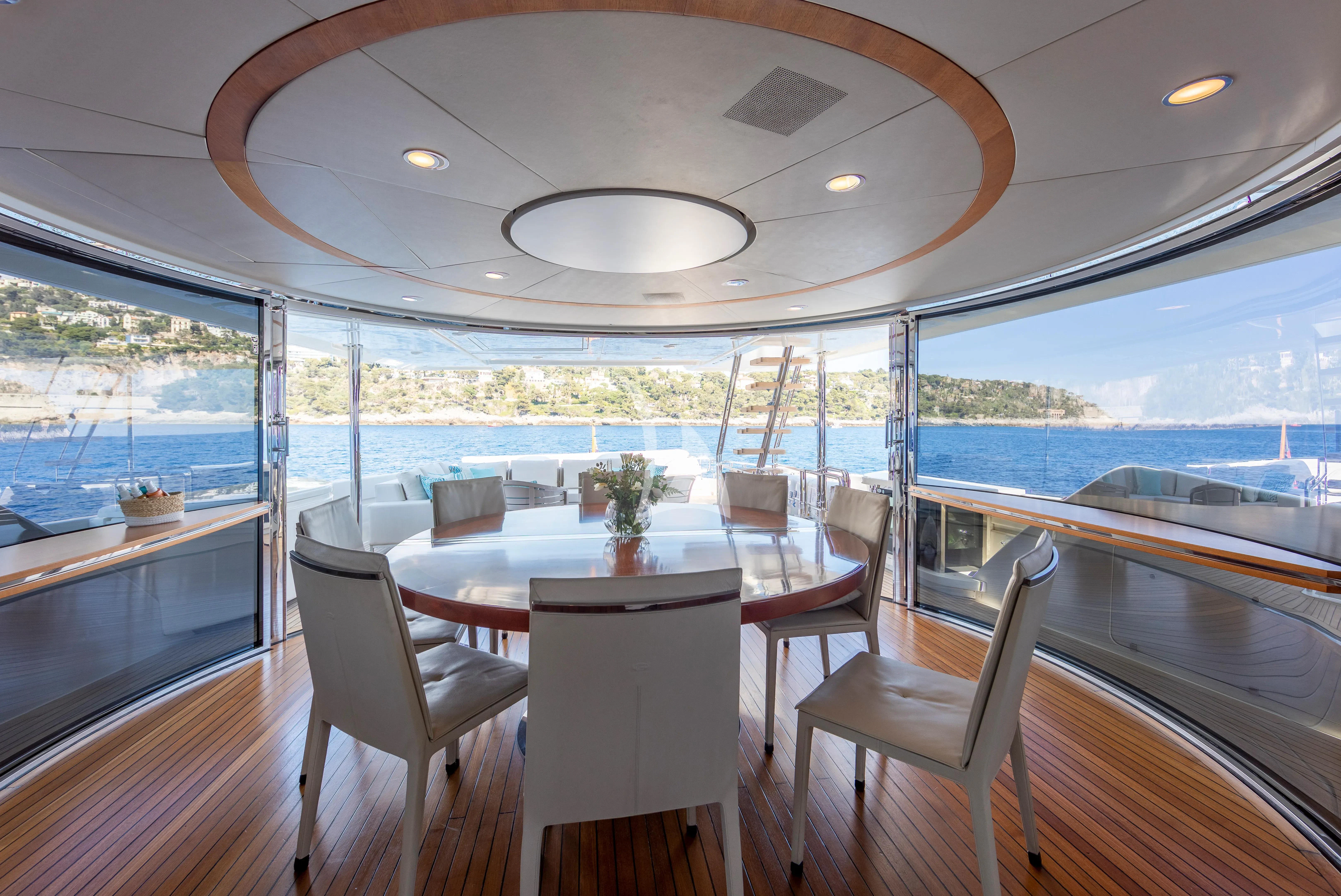a dining table on a bus aboard CENTURION Yacht for Sale