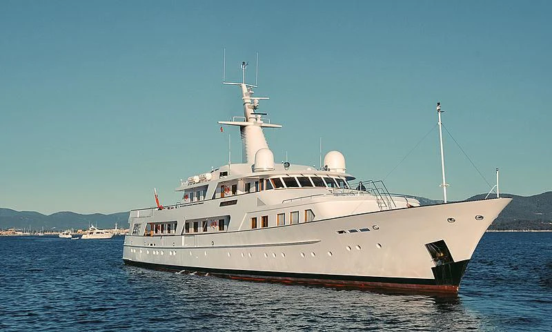 a large white boat in the water aboard KALINGA Yacht for Sale