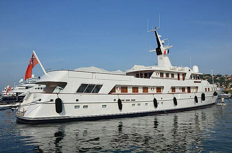 a large white boat aboard KALINGA Yacht for Sale