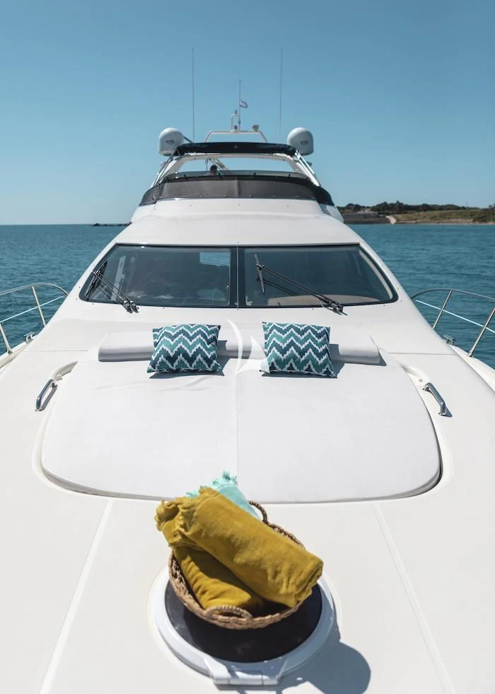 a boat with a bag on it aboard MANU Yacht for Charter
