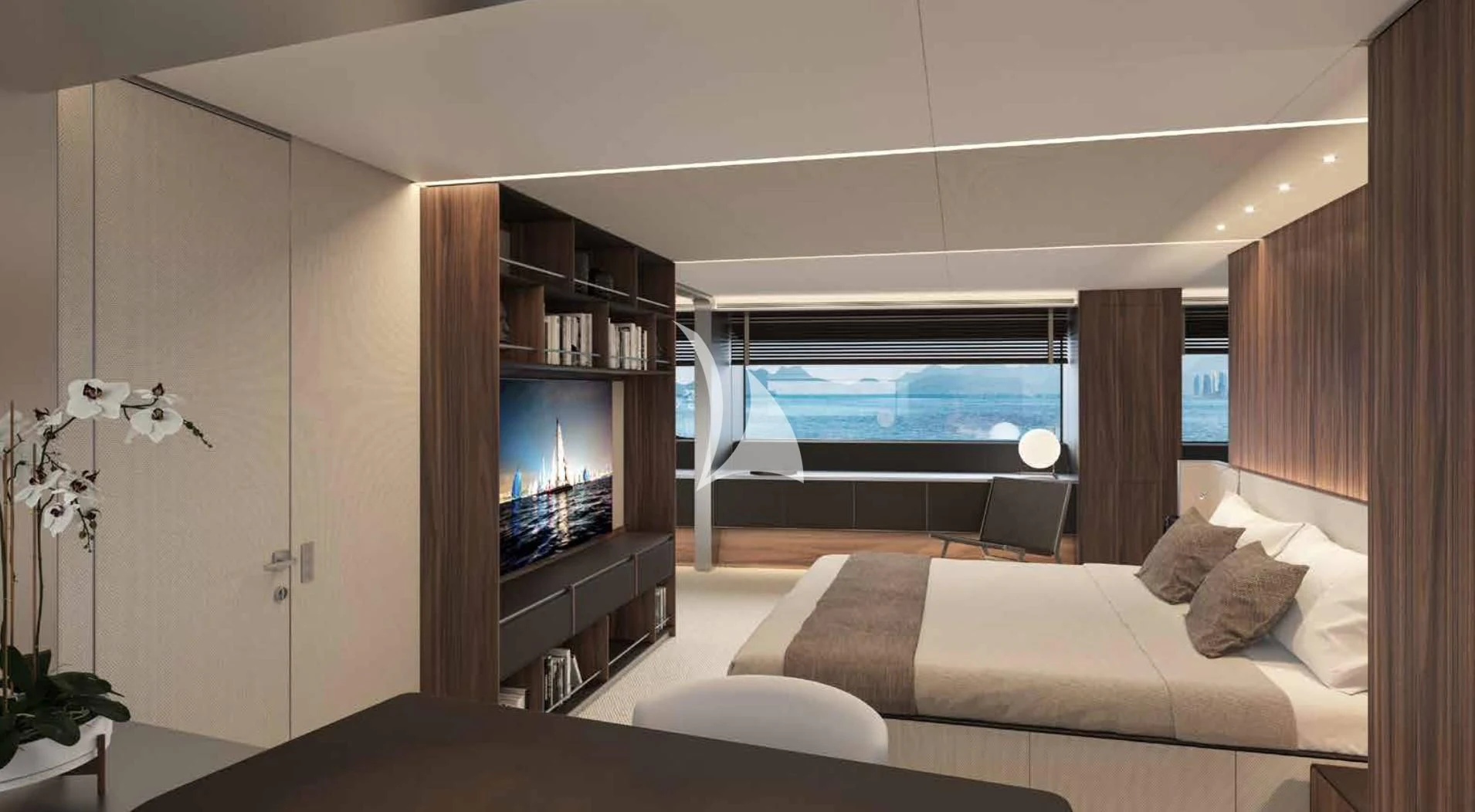 a room with a couch and a tv aboard MYKO Yacht for Sale