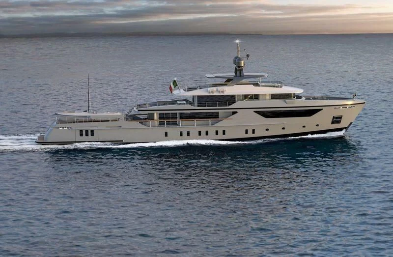 a large white boat in the water aboard MYKO Yacht for Sale