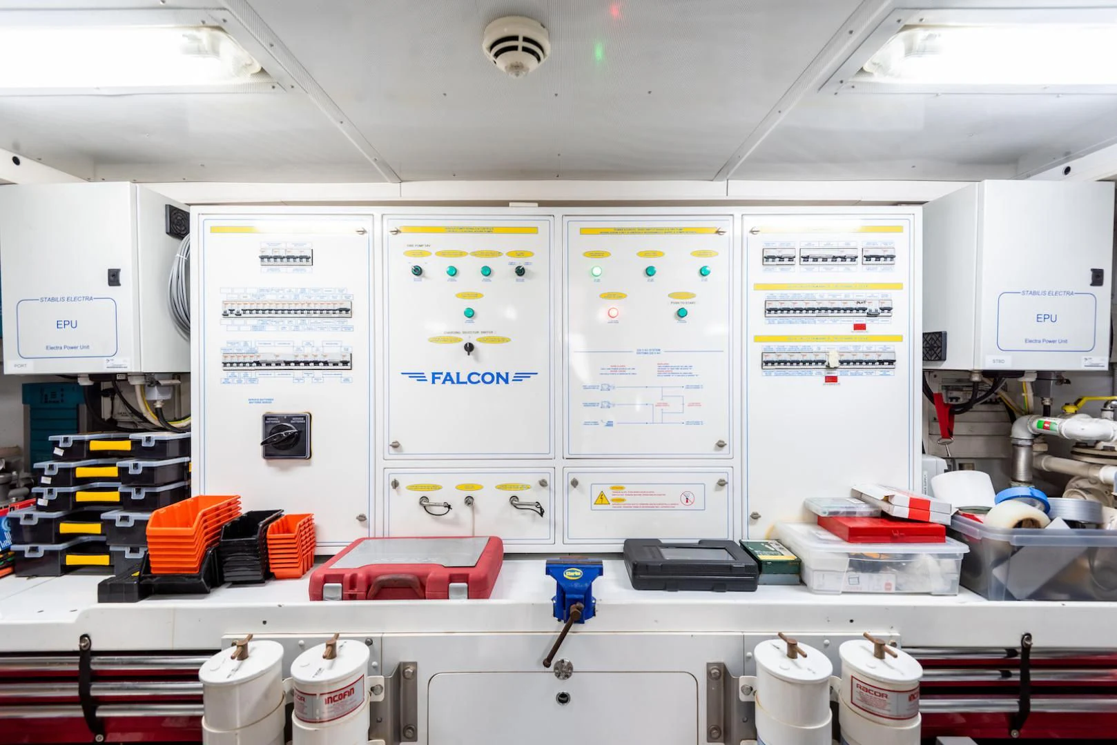 a white board with a few blue boxes on it aboard ALPINN Yacht for Sale