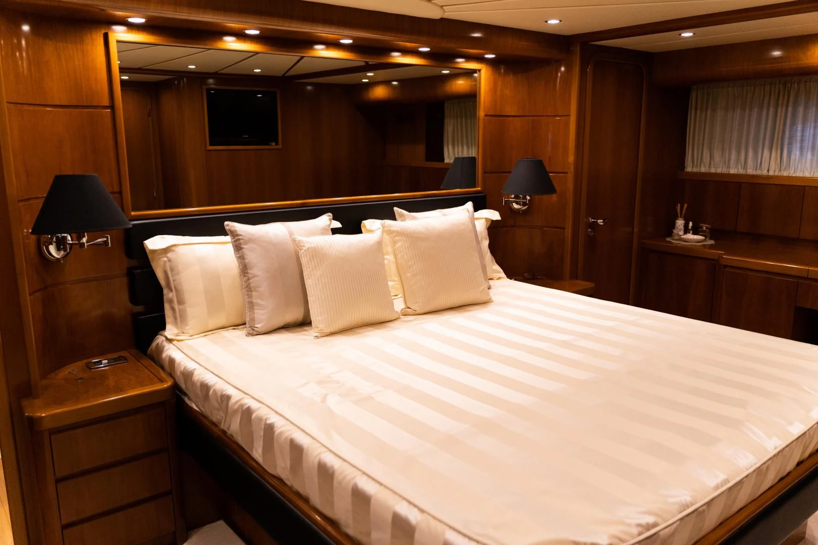 a bed with pillows aboard ALPINN Yacht for Sale