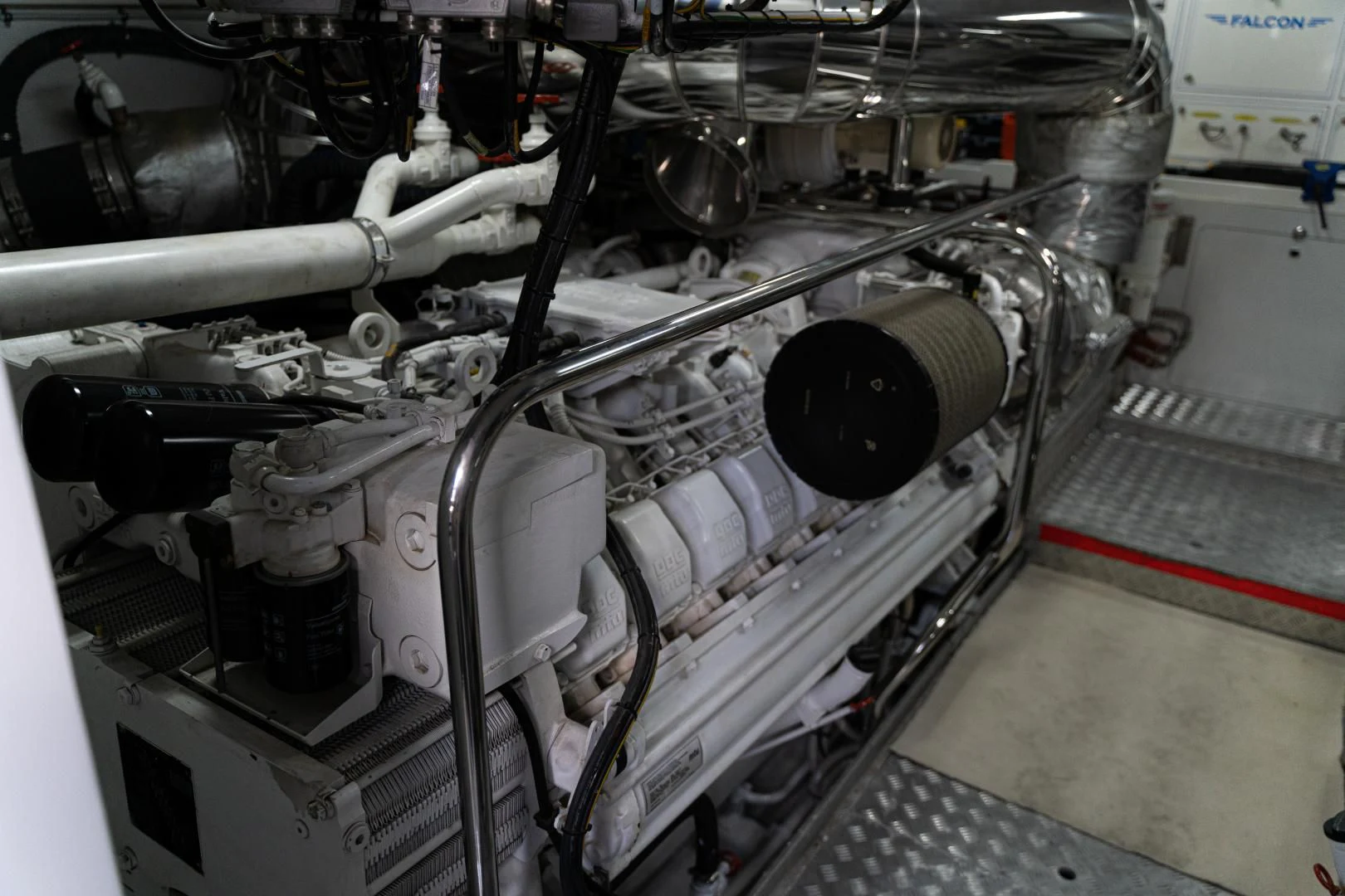 a close-up of a car engine aboard ALPINN Yacht for Sale