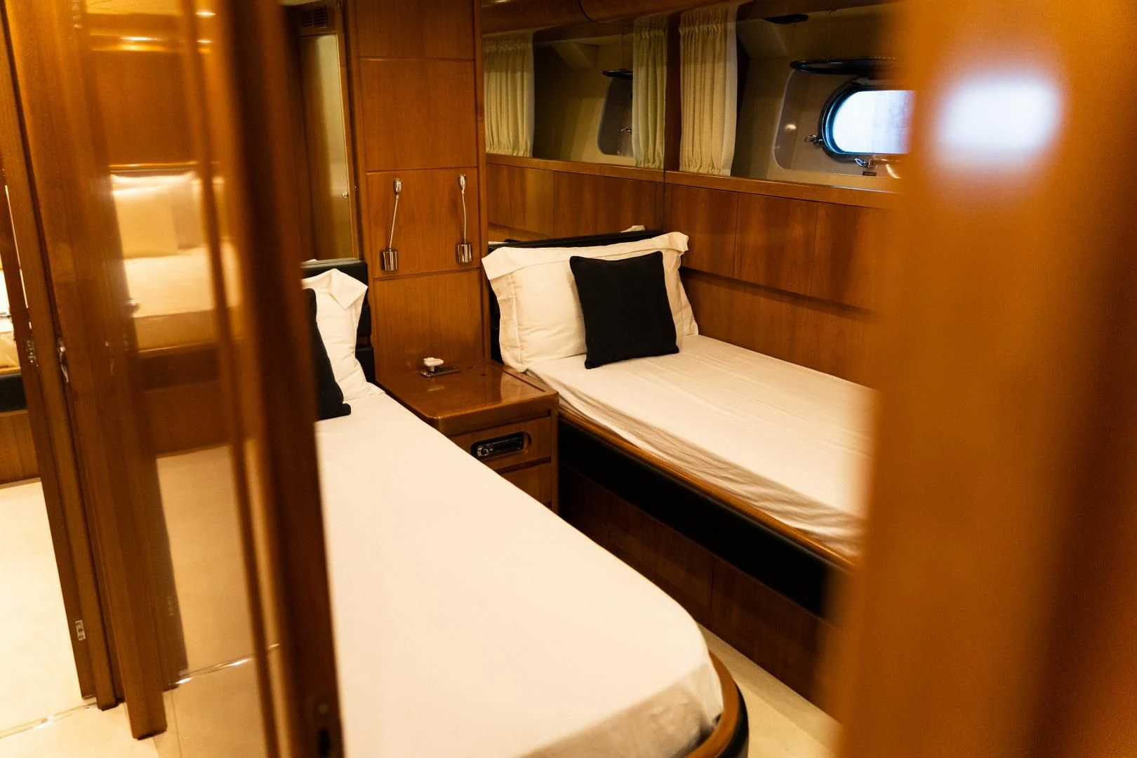a room with two beds aboard ALPINN Yacht for Sale