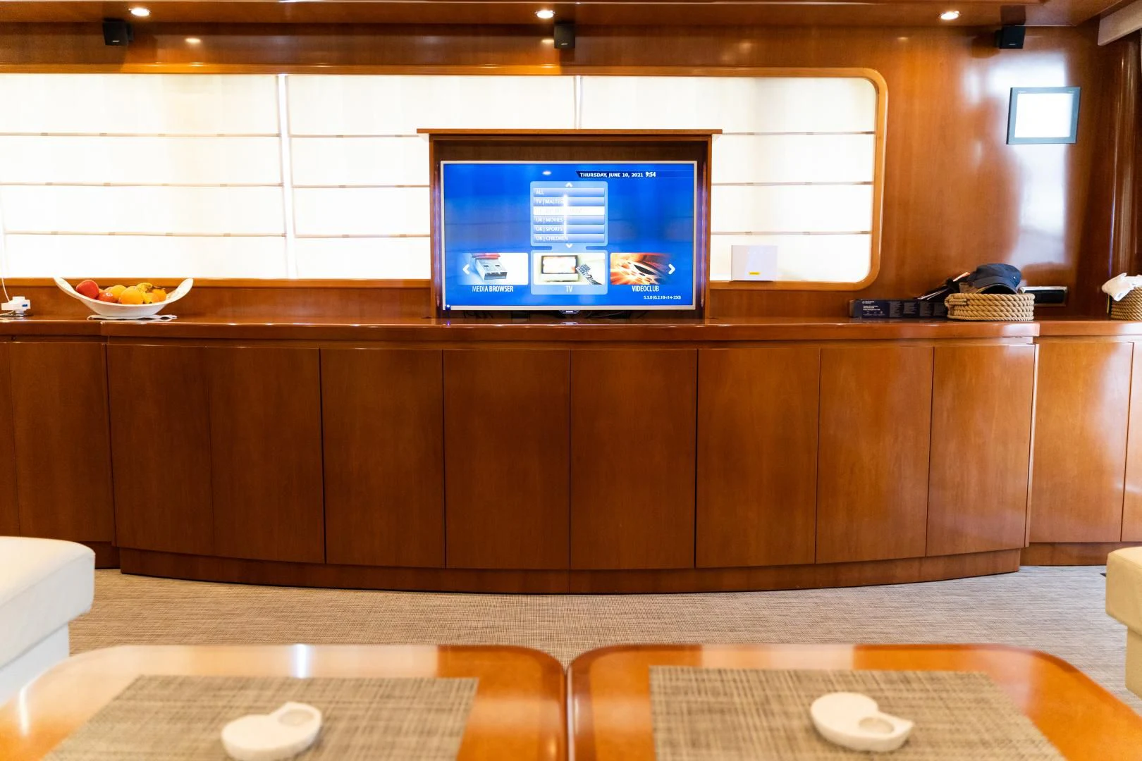 a tv on a cabinet aboard ALPINN Yacht for Sale