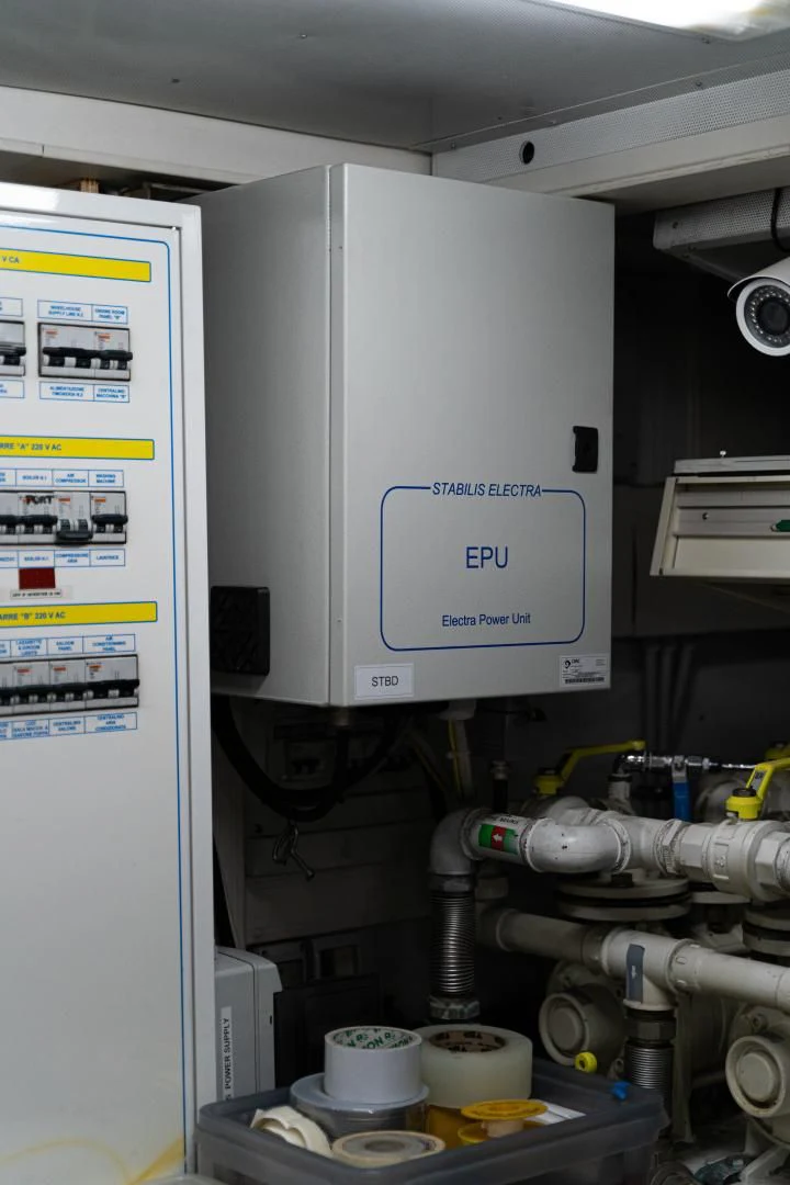 a machine with a blue label aboard ALPINN Yacht for Sale