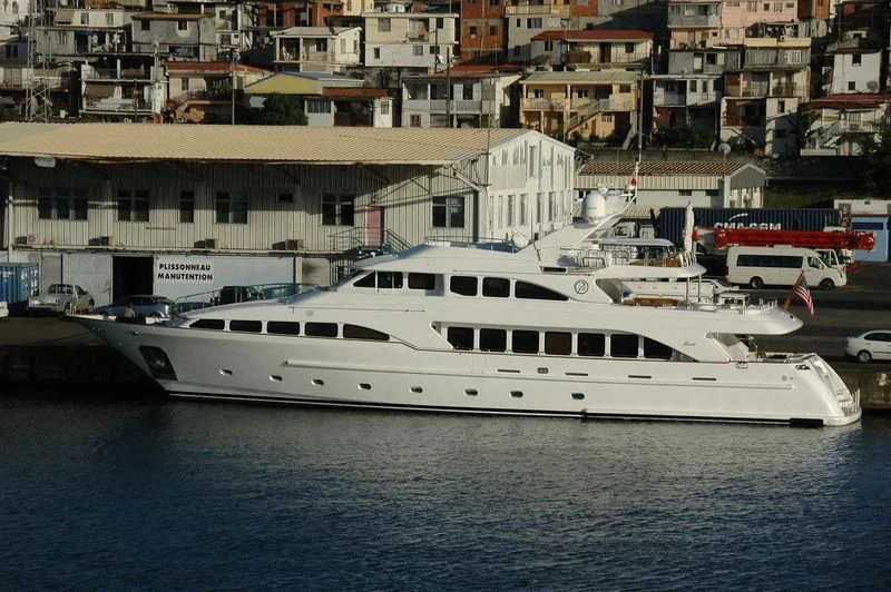 a white boat in the water aboard BACCHUS Yacht for Sale