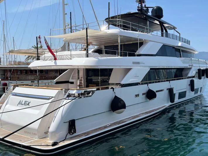 a white boat in the water aboard ALEX Yacht for Sale