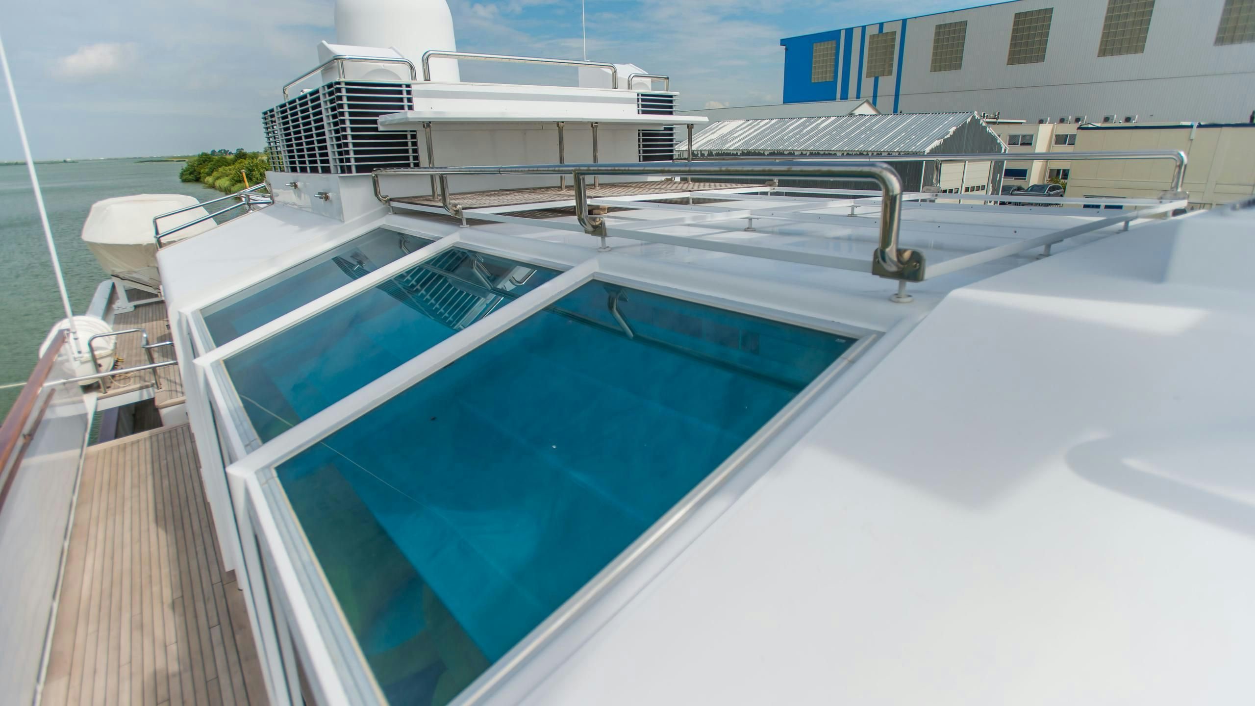 a large pool of water aboard KORU Yacht for Charter