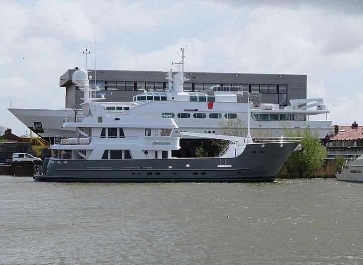 a large white ship aboard KORU Yacht for Charter