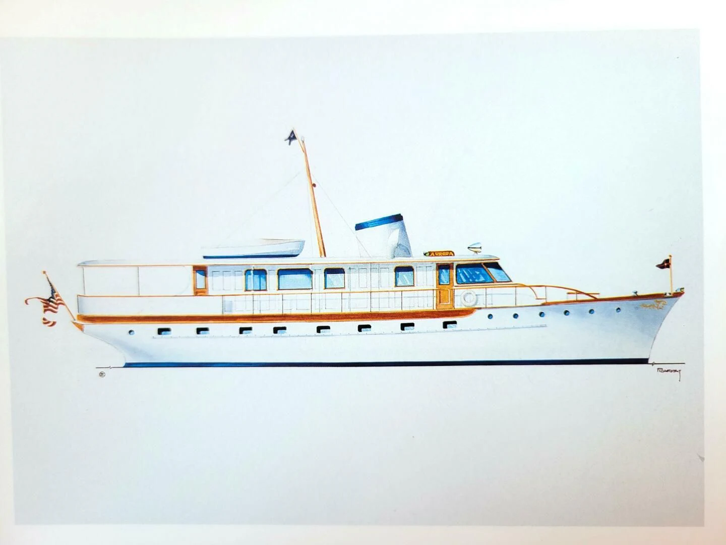 a white and orange boat aboard BERNADETTE Yacht for Sale