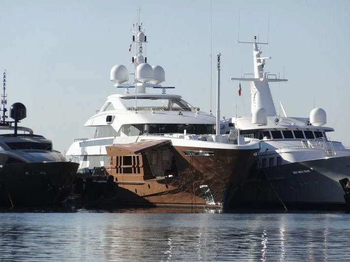 a group of boats on the water aboard AZAMANTA Yacht for Sale