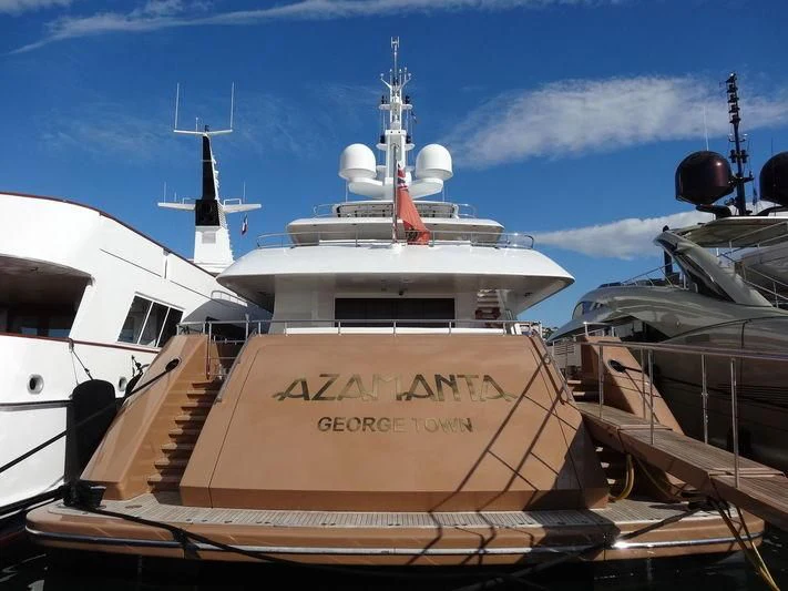 a large ship docked aboard AZAMANTA Yacht for Sale