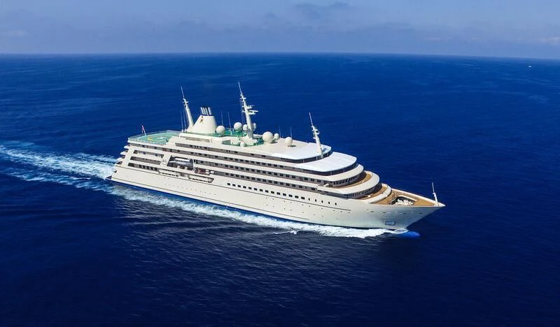 a large cruise ship in the ocean aboard FULK AL SALAMAH Yacht for Sale