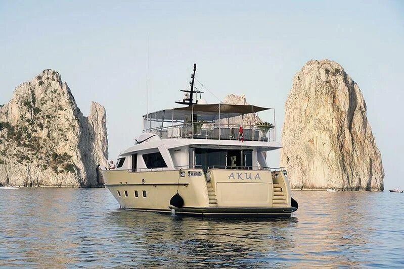 a boat in the water aboard AKUA Yacht for Sale