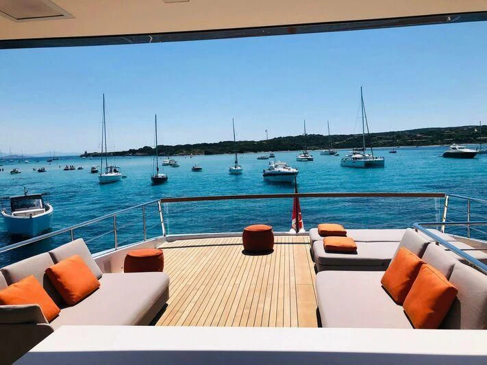 a view of a boat dock and boats in the water aboard ST. BARTH Yacht for Sale