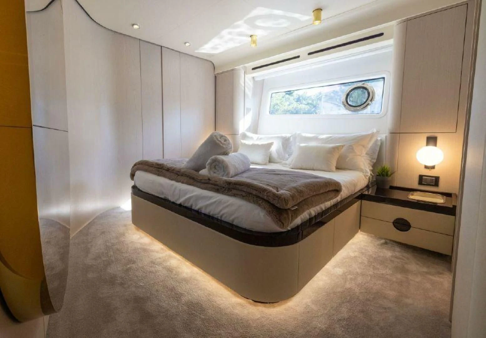 a bed in a room aboard SUN LIFE Yacht for Sale