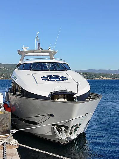 a white boat in the water aboard L'OR Yacht for Sale