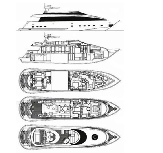 diagram, engineering drawing aboard L'OR Yacht for Sale