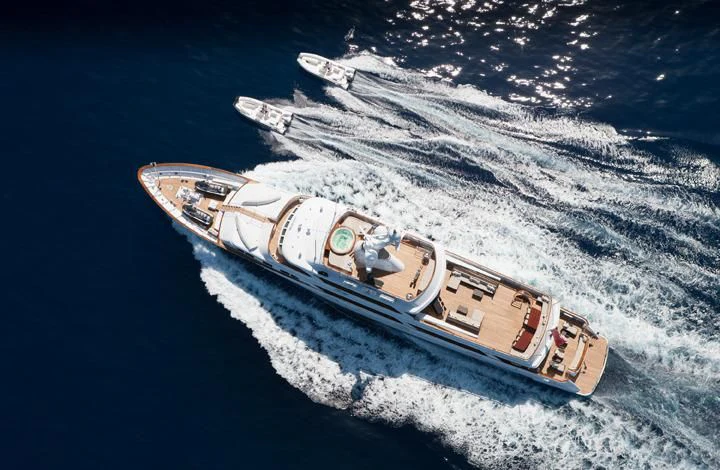 a space ship in space aboard MIRAGE Yacht for Sale