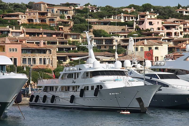 a group of boats in a harbor aboard MIRAGE Yacht for Sale