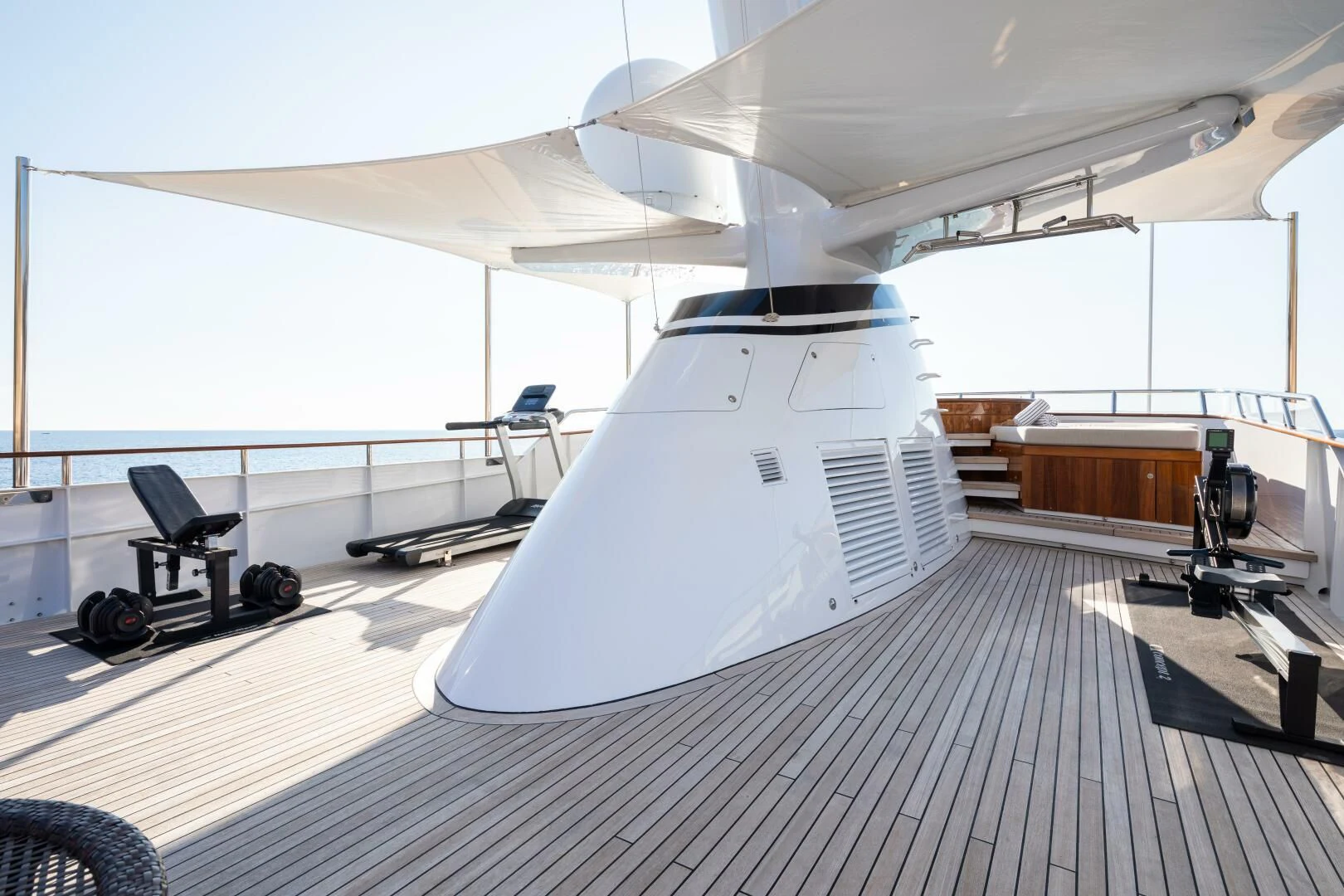 a white tent with a white tent aboard MIRAGE Yacht for Sale