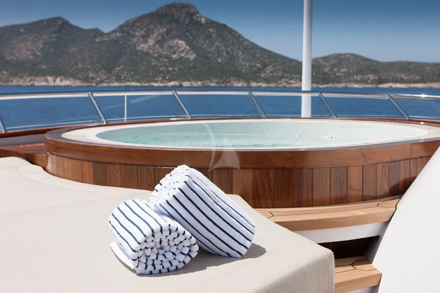 a white towel on a boat aboard MIRAGE Yacht for Sale