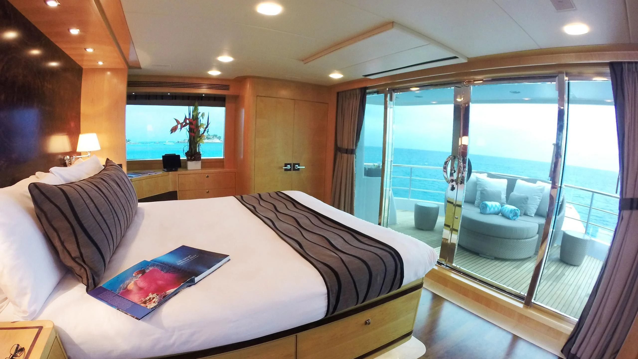 a large bed in a room aboard SALVATORE II Yacht for Sale