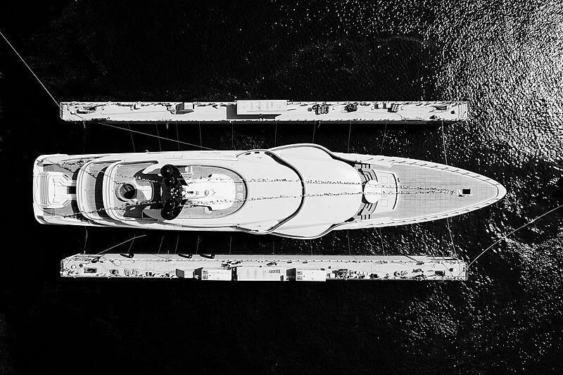 a black and white photo of a missile aboard ROE Yacht for Sale