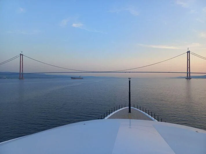 a large bridge over a body of water aboard ROE Yacht for Sale