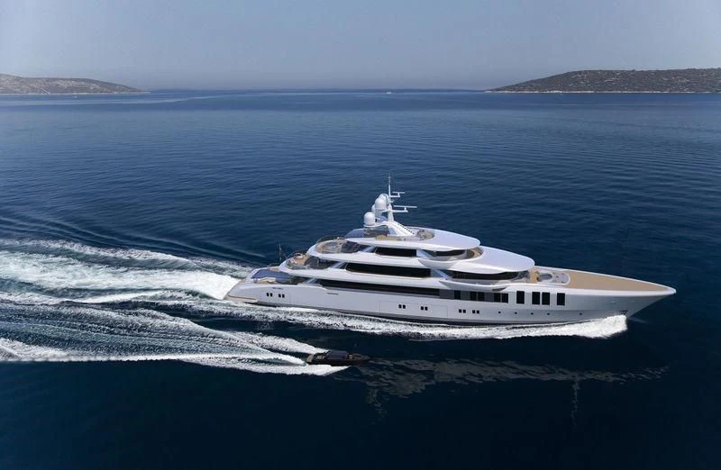 a white boat on the water aboard ROE Yacht for Sale