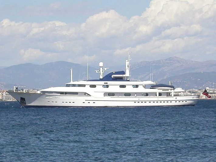 a large white boat in the water aboard CLEOPATRA Yacht for Sale