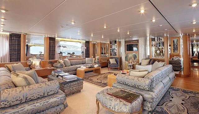 a living room with a large window aboard CLEOPATRA Yacht for Sale