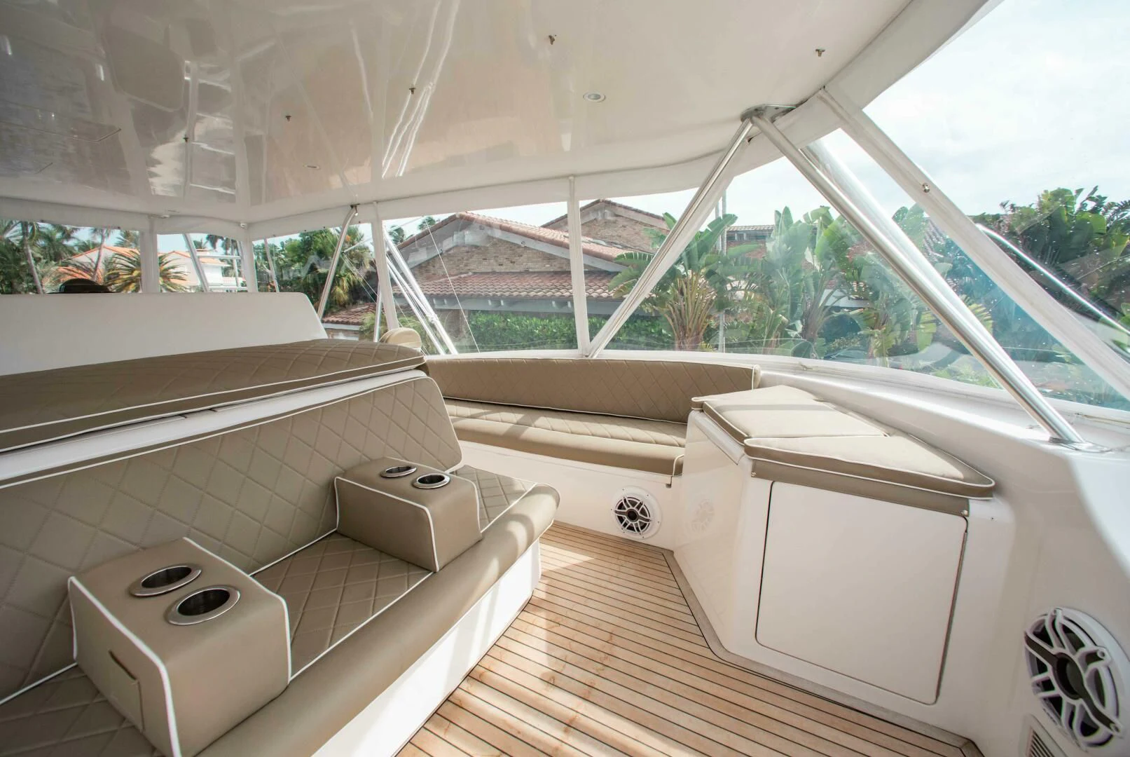 a room with a large window and a large white tub aboard CURIOUS GEORGE Yacht for Sale