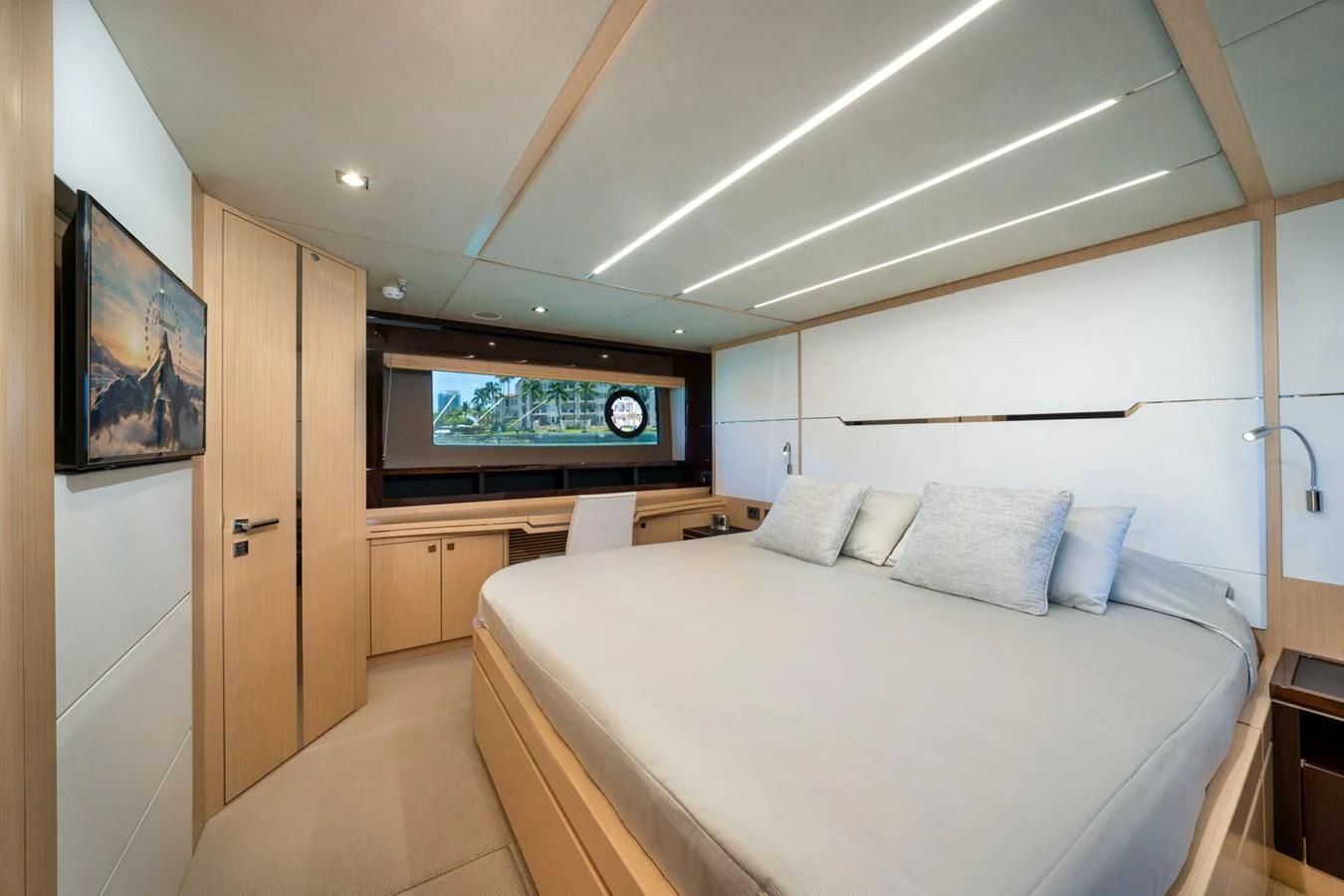 a bed in a room aboard SUNSEEKER PREDATOR 68 Yacht for Sale