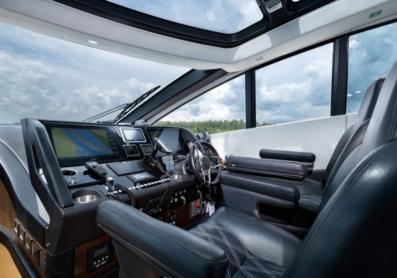 inside of a car aboard SUNSEEKER PREDATOR 68 Yacht for Sale
