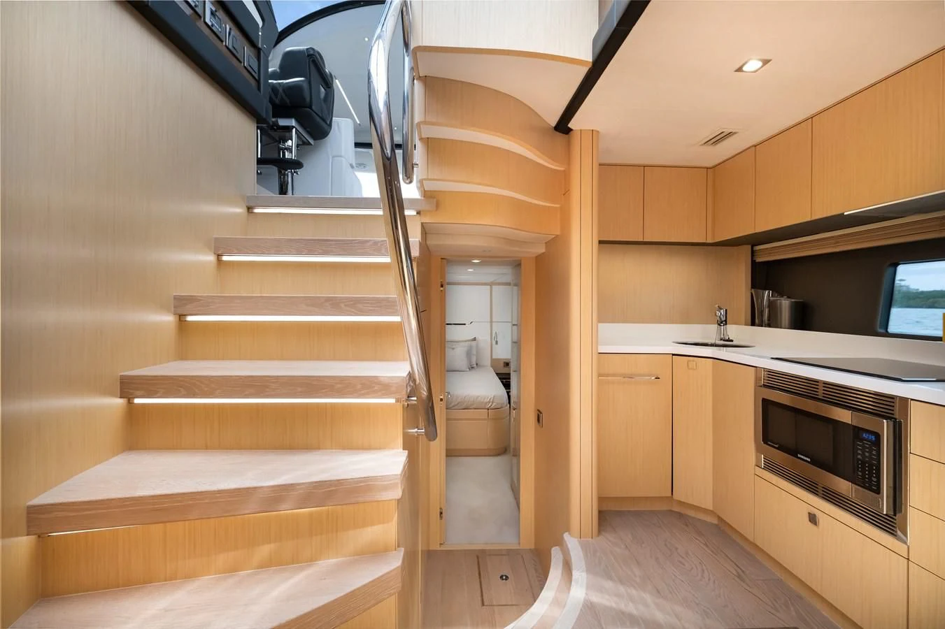 a staircase in a house aboard SUNSEEKER PREDATOR 68 Yacht for Sale