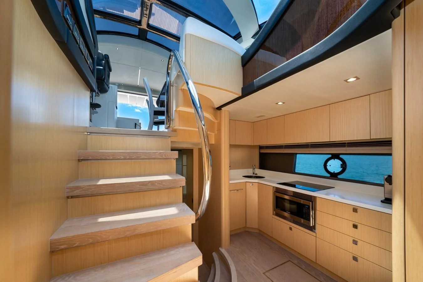 a wooden staircase in a house aboard SUNSEEKER PREDATOR 68 Yacht for Sale