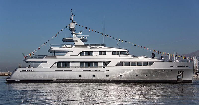 a large white boat with a rope attached to it aboard DRAGOLUNA Yacht for Sale