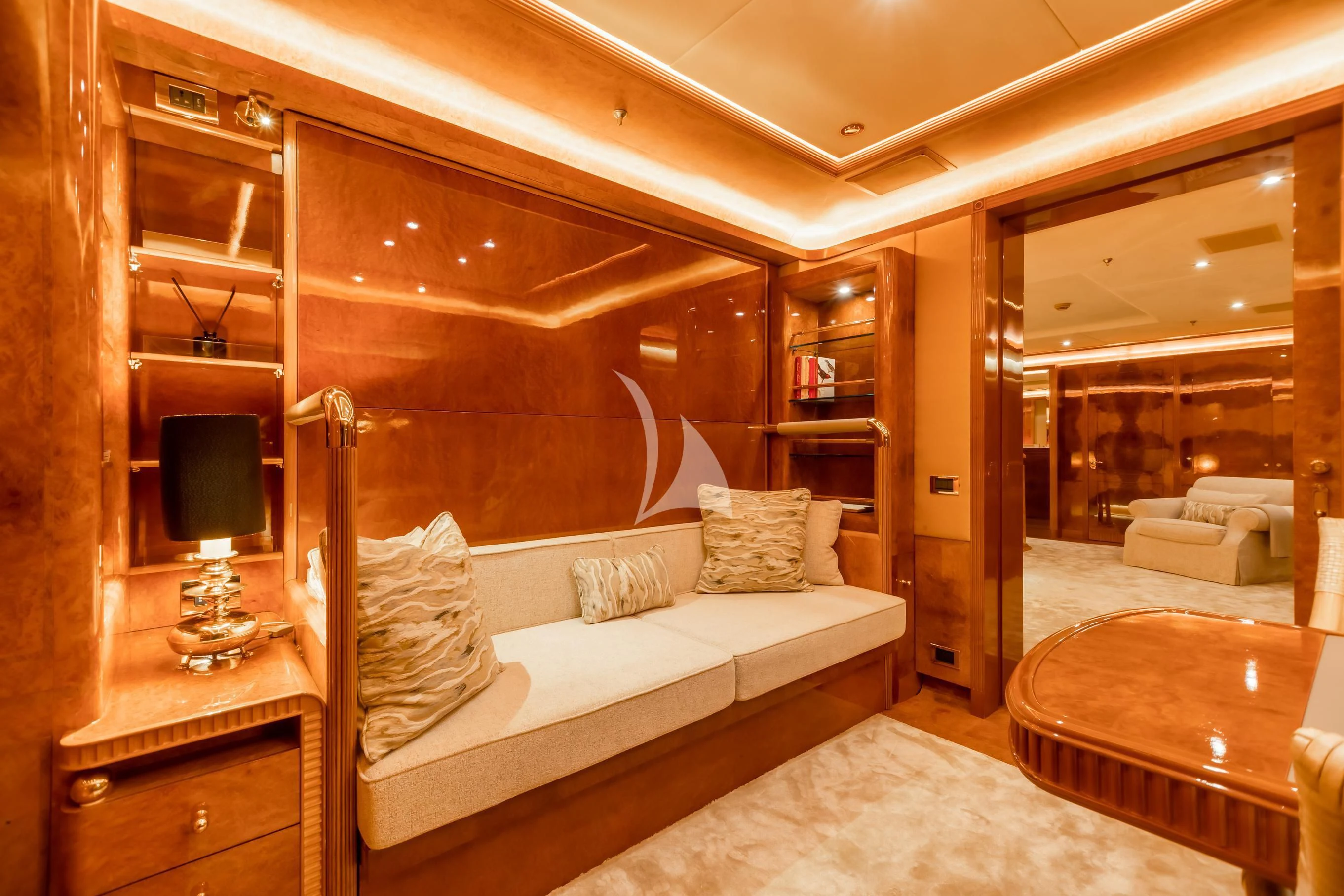a bed in a room aboard AQUA MARE Yacht for Sale