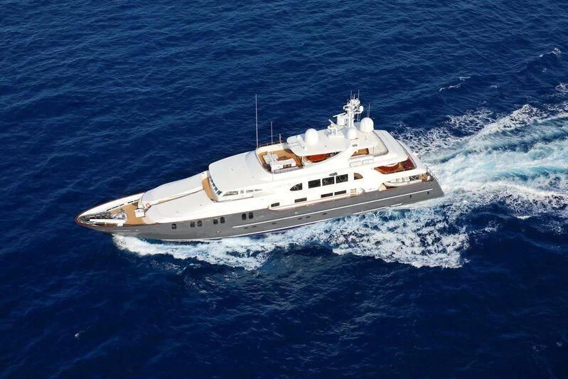 a white boat in the water aboard AQUA MARE Yacht for Sale