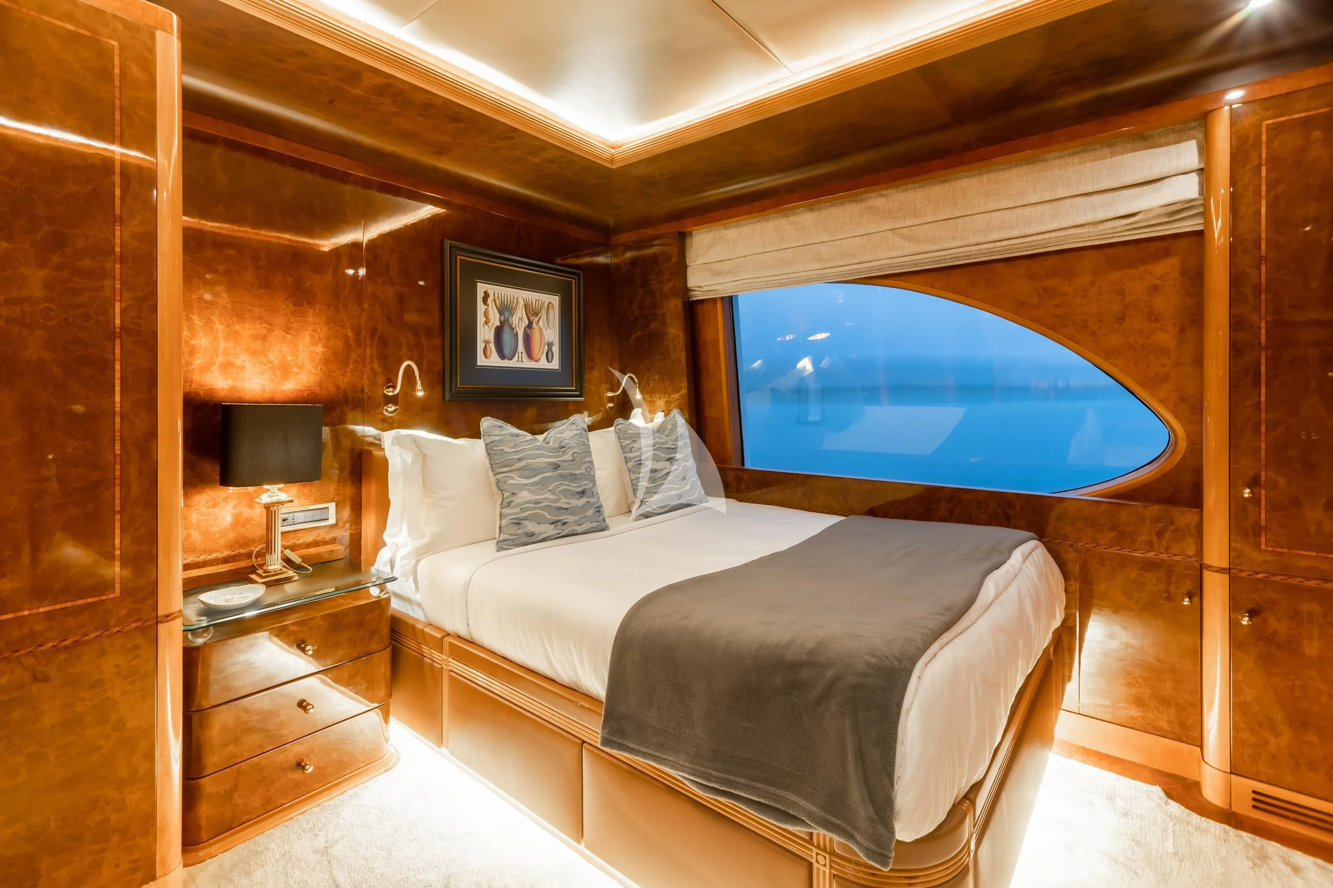 a bed in a room aboard AQUA MARE Yacht for Sale