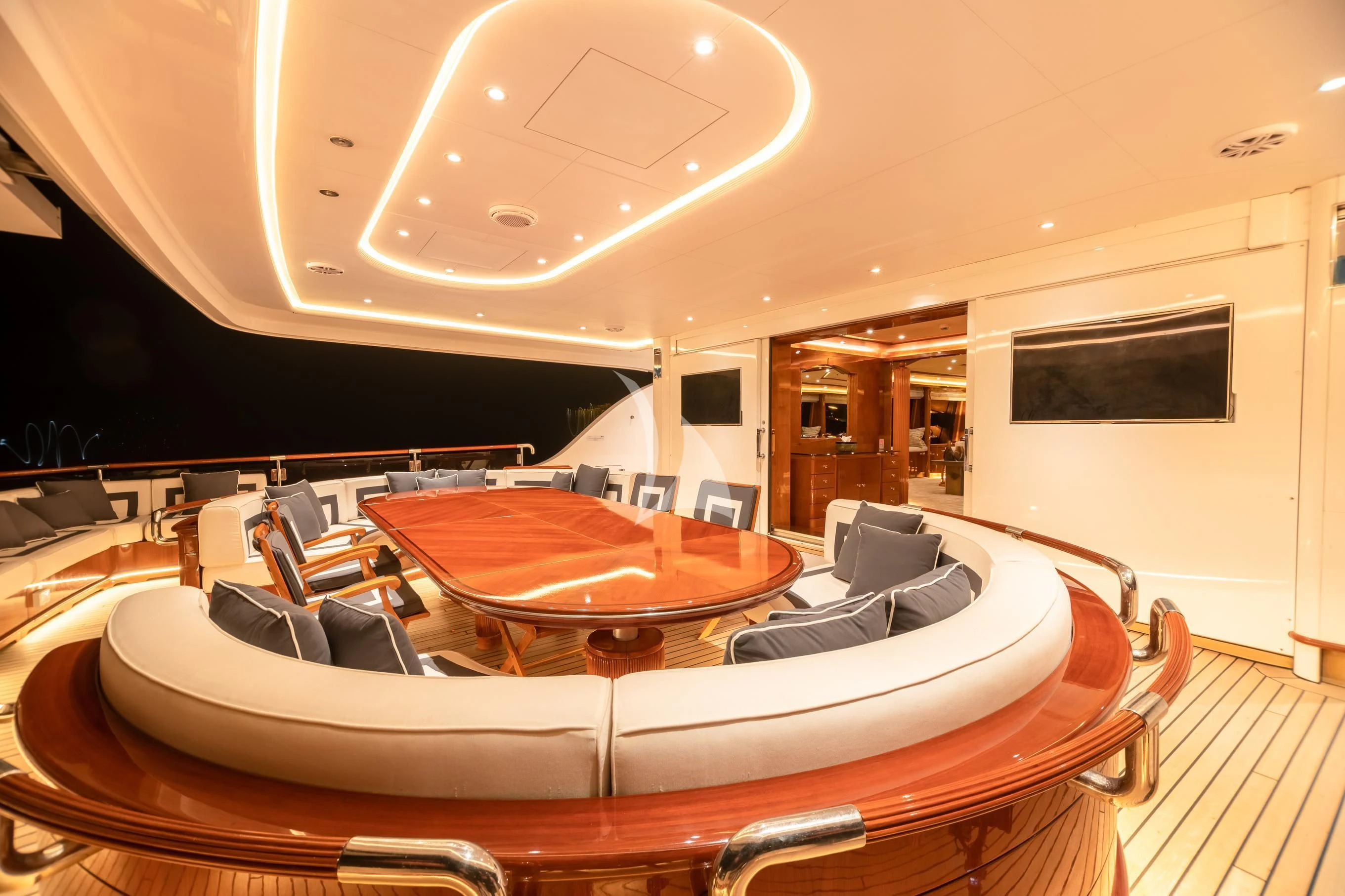 a large pool table in a room aboard AQUA MARE Yacht for Sale