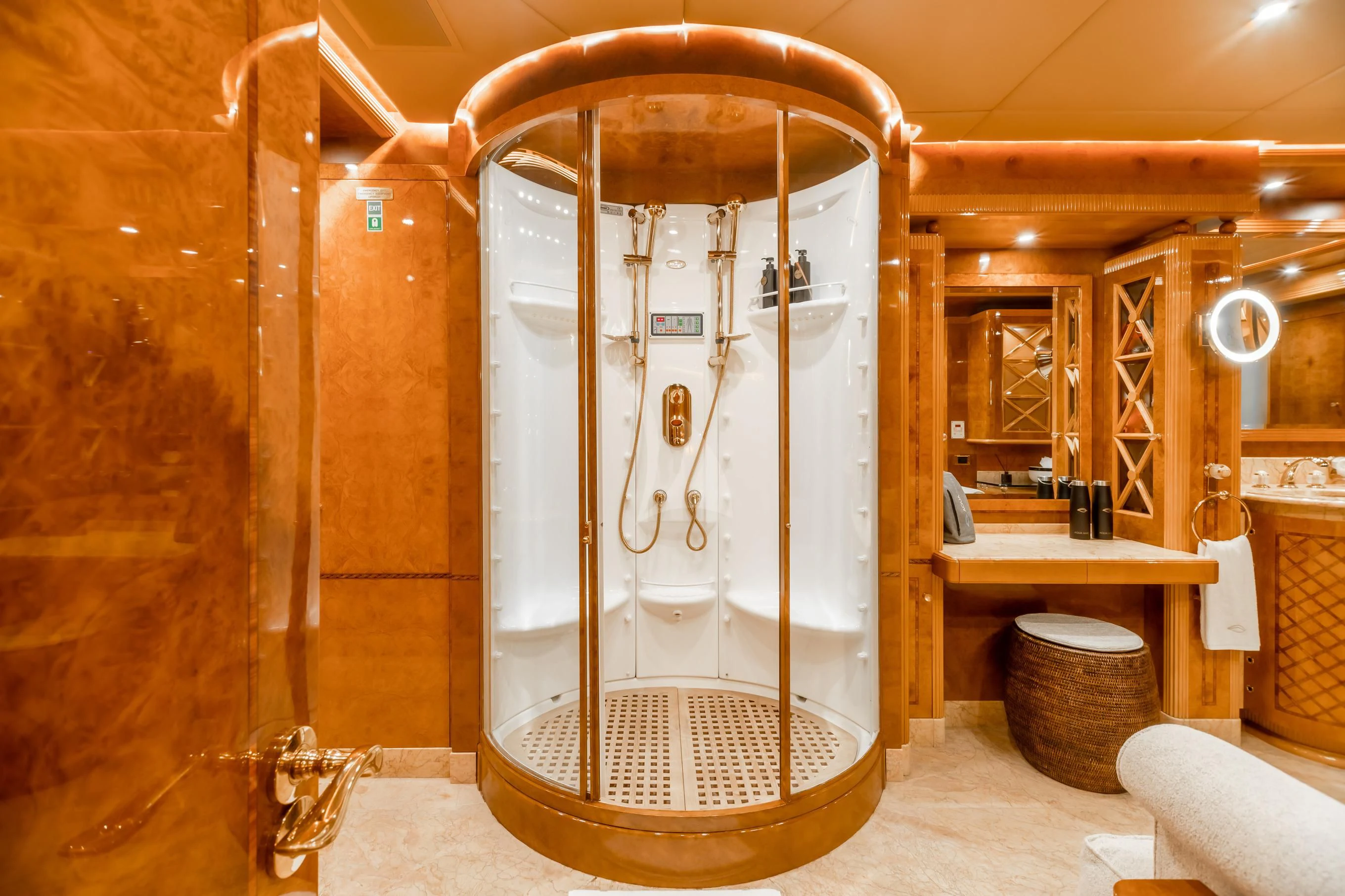 a large glass shower in a bathroom aboard AQUA MARE Yacht for Sale