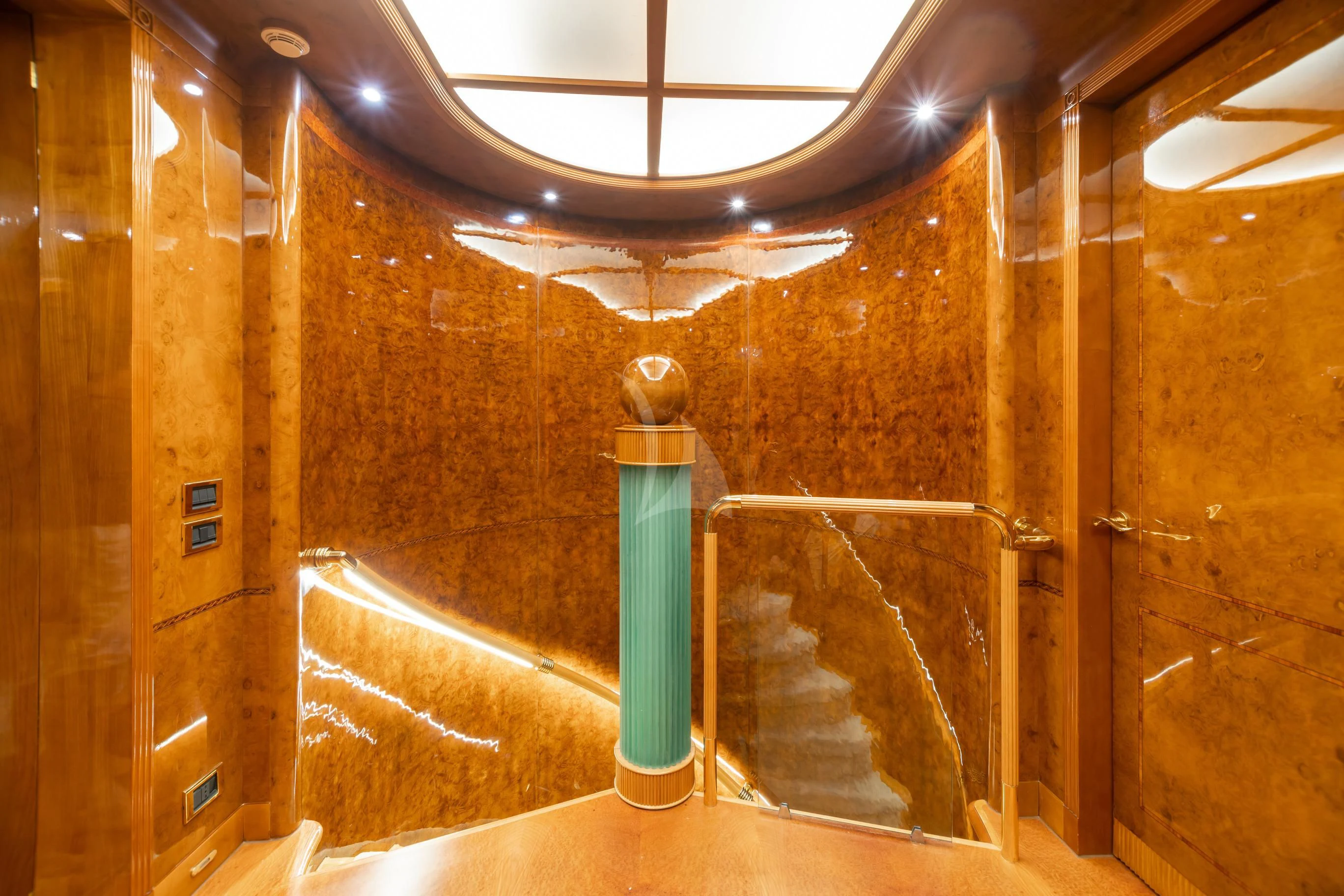 a bathroom with a glass shower aboard AQUA MARE Yacht for Sale
